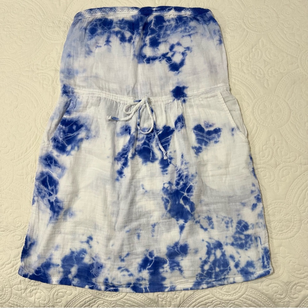 Velvet by Graham & Spencer Strapless Tie-Dye Dress – Size Medium white/blue EUC